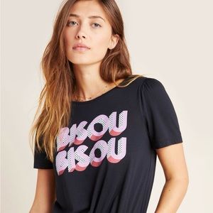 Anthropologie Bisou Living Beyond Breast Cancer Graphic Tee, Black/Pink Size M